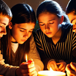 **

A group of high school students huddled together, illuminated by the warm glow of a single candle. They're studying intensely, but their faces show a mix of determination and anxiety. Soft, nostalgic lighting evokes a sense of youthful camaraderie and shared struggles. The scene should feel hopeful and resilient, reflecting the song's message of perseverance.

**